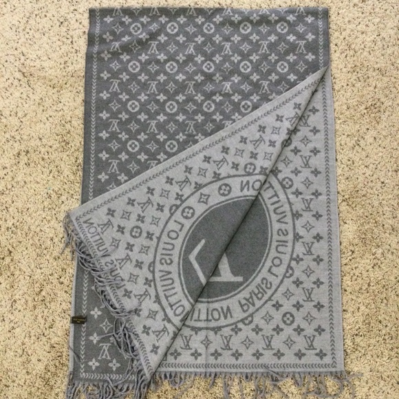 LV Neck Scarf Gray Cashmere Shawl Cashmere - Picture 5 of 7